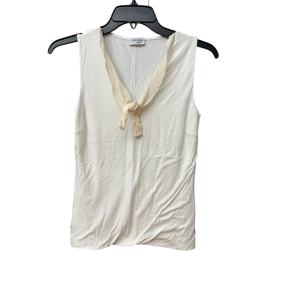 Akris Punto Silk Blend Sleeveless Top Size 6 White Knit V‎ neck Stretch #AAmbe